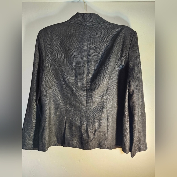 Black 100 % Linen Double-Breasted Blazer Sz 10 - Picture 6 of 8